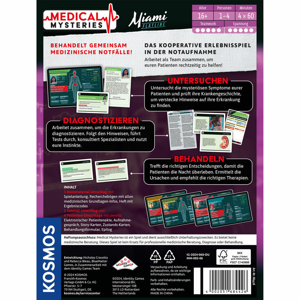 KOSMOS Medical Mysteries Miami, kooperatives Erlebnisspiel, Gesellschaftsspiel, ab 16 Jahren, 684426