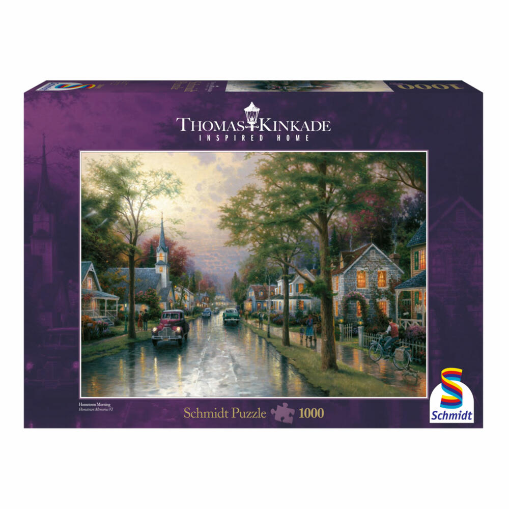 Schmidt Spiele Morning in the Small Town, Puzzle, Adult Puzzle, Thomas Kinkade, 1000 Pieces, 58441