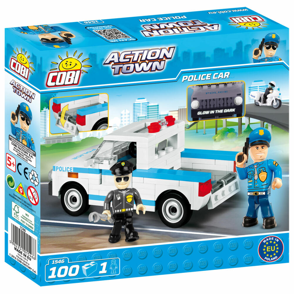 COBI Action Town Police Car, Polizeiauto, Polizist, Polizei, Fahrzeug, Spielzeug, Konstruktionsbausteine, 100 Teile, 1546