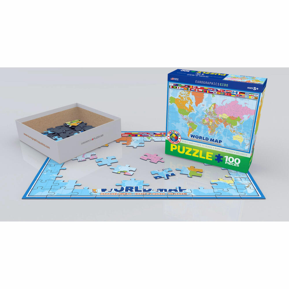 Eurographics Puzzle Weltkarte, Kinderpuzzle, 100 Teile, 48 x 33 cm, 6100-1271