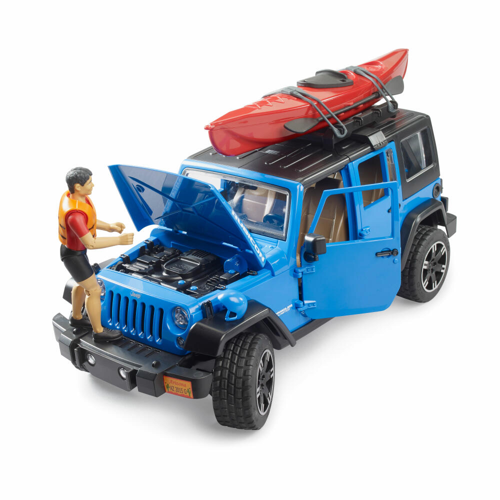 Bruder Jeep Wrangler Rubicon Unlimited with Kayak and Figure, Toy Car, Toy Car, 02529