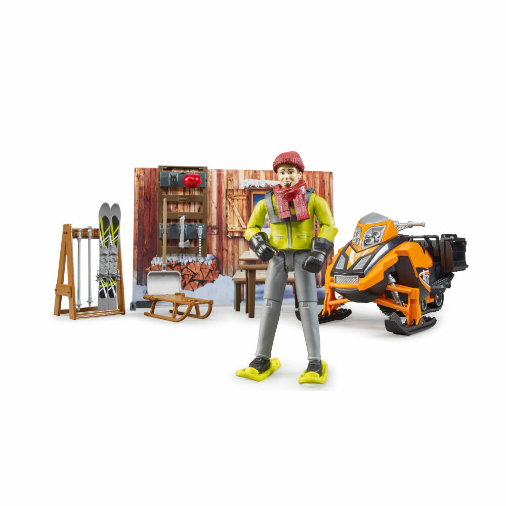 Bruder bworld Berghütte, mit Snowmobil, Spielfigur, Spiel Figur, Zubehör, Spielzeug, 63102