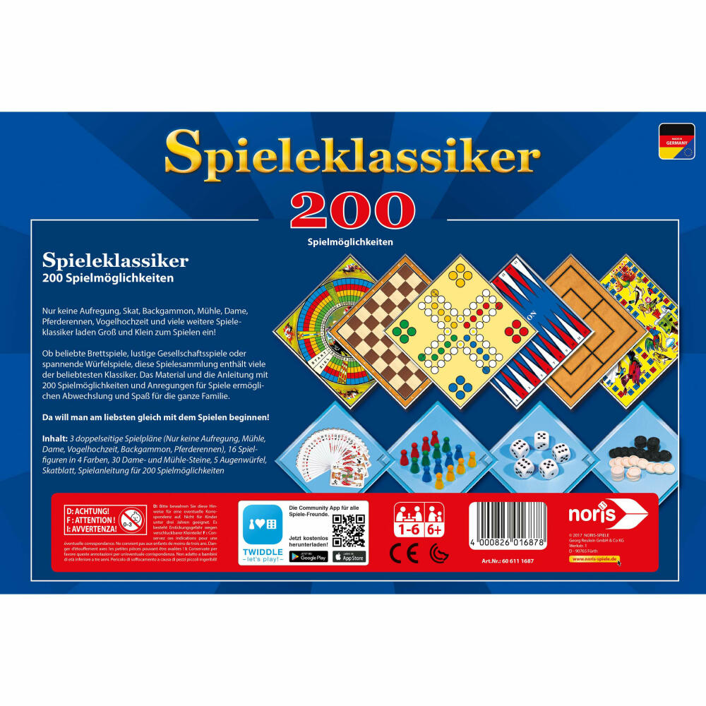 Noris classic games, game collection, board game, family, game, 200 game possibilities, 606111687