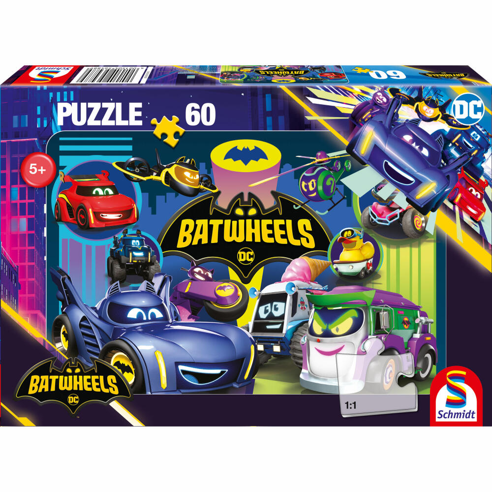 Schmidt Spiele Children's Puzzle Batwheels Batmobile against Legion of Jets, Children's Puzzle, 60 pieces, 56488