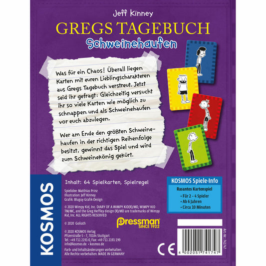KOSMOS Gregs Tagebuch - Schweinehaufen, Kartenspiel, Kinderspiel, Reaktionsspiel, Karten Spiel, 741747