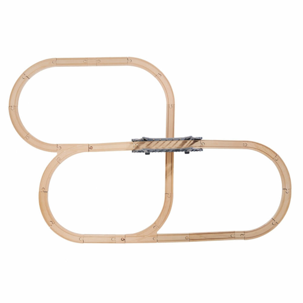 Eichhorn Railway Set with Bridge, 55 pcs., Railway, Wooden Railway, Log, Train, Toy, Wood, 100006204