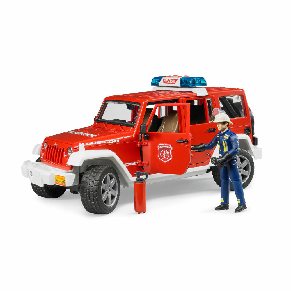 Bruder Einsatzfahrzeuge Jeep Wrangler Unlimited Rubicon Feuerwehrfahrzeug, mit Feuerwehrmann, Feuerwehr Auto, Modellfahrzeug, Modell Fahrzeug, Spielzeug, 02528