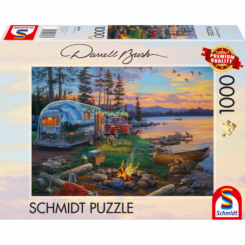 Schmidt Spiele Puzzle Campingidyll am See, Darrel Bush, Erwachsenenpuzzle, Premium, 1000 Teile, 58533