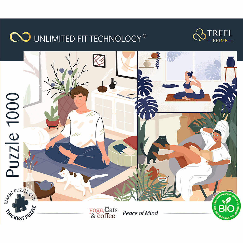 Trefl Puzzle UFT Yoga, Cats & Coffee: Peace of Mind, 1000 pieces, 68.3 x 48 cm, 10695