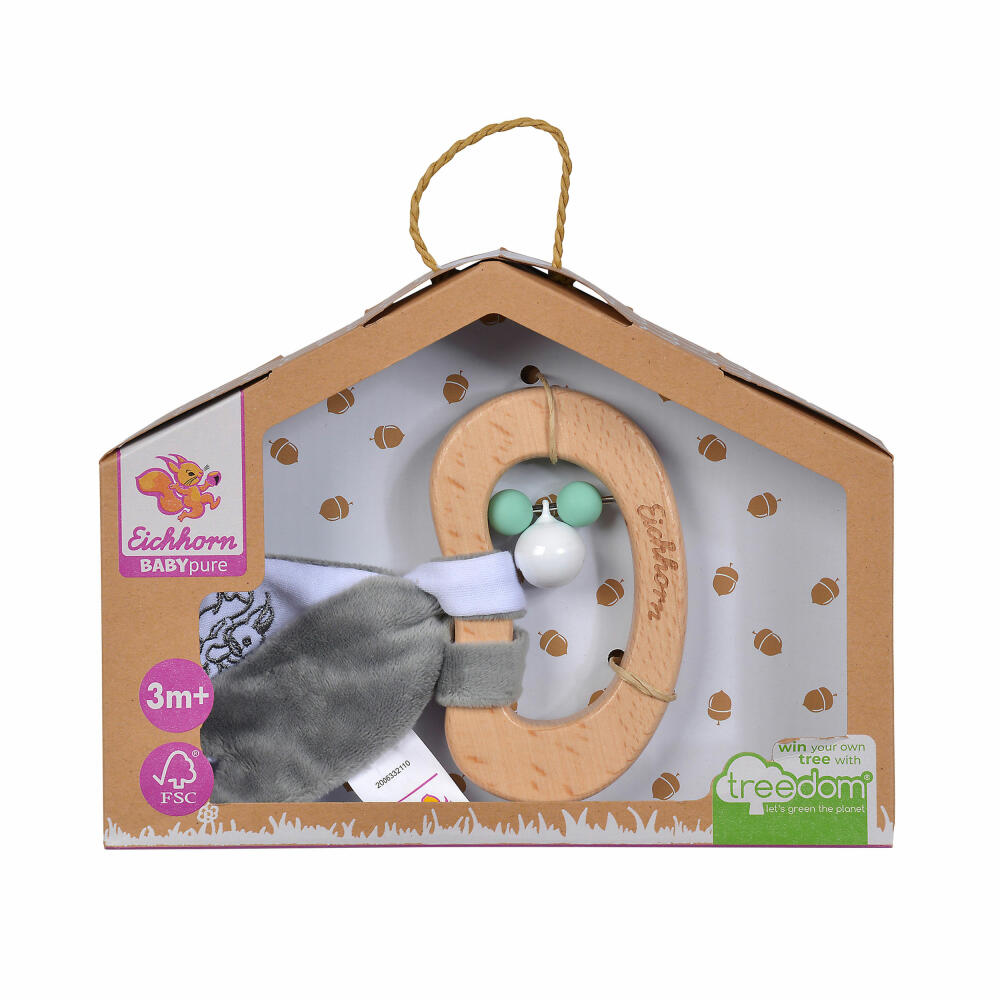 Eichhorn Baby Pure Rassel, Greifling, Babyrassel, Babyspielzeug, Baby Spielzeug, ab 3 Monaten, Holz / Plüsch, 100005711