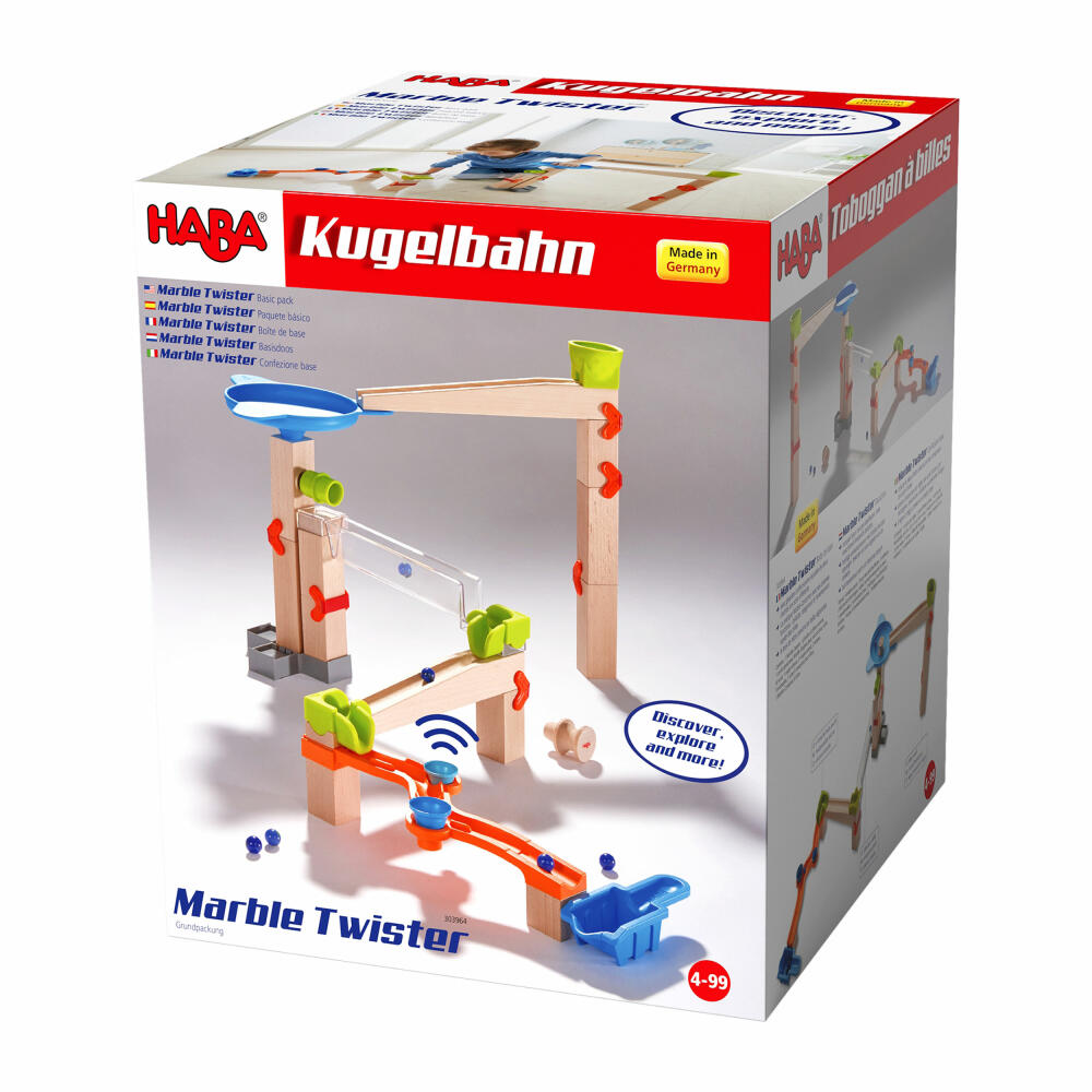 HABA Kugelbahn Grundpackung Marble Twister, Murmelbahn, Kugel Bahn, Holz, 32-tlg., 303964