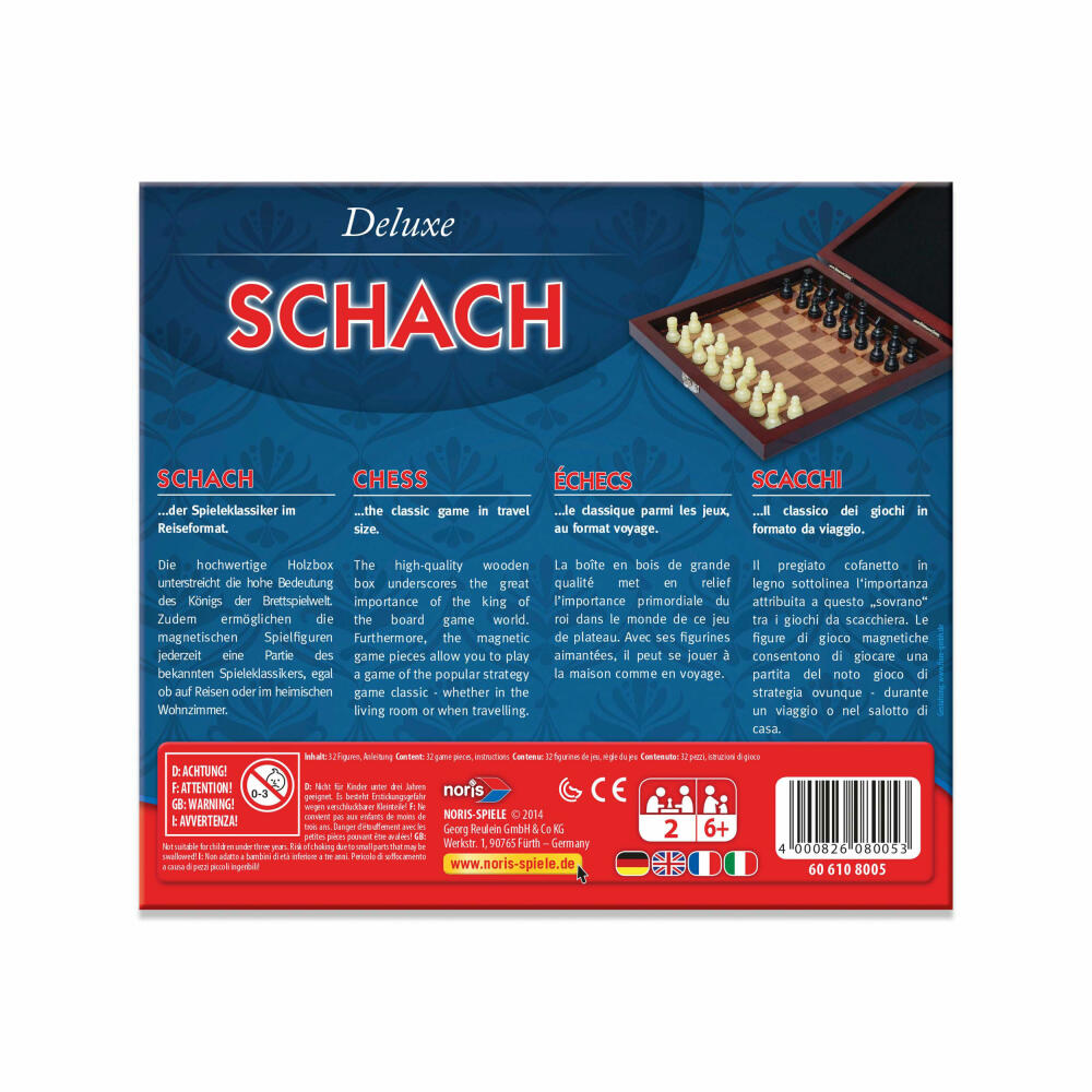 Noris Deluxe Travel Game Chess, Strategy Game, Board Game, Family, Children, Game, 606108005