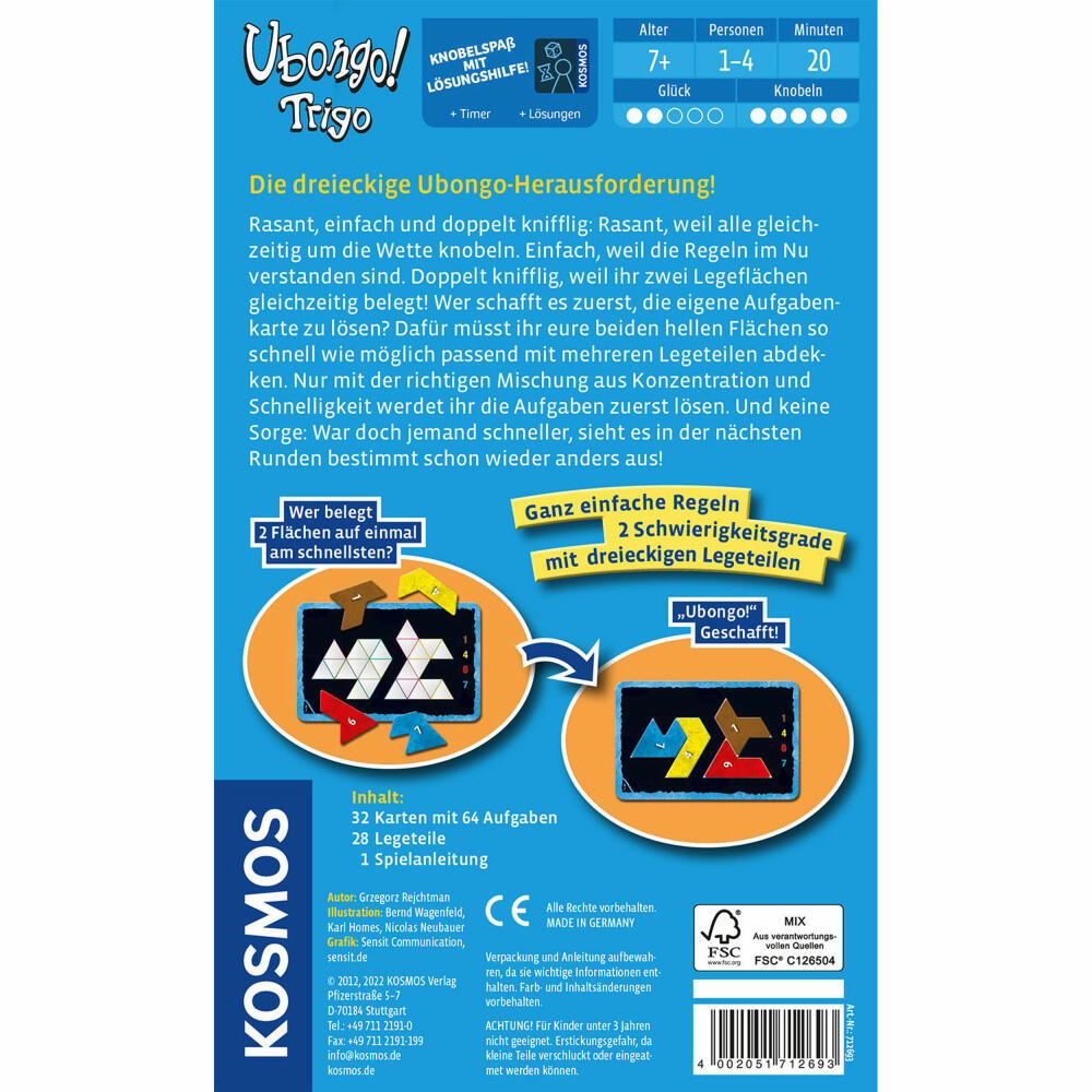 KOSMOS Ubongo Trigo, Mitbringspiel, Legespiel, Knobelspiel, Familienspiel, ab 7 Jahren, 712693