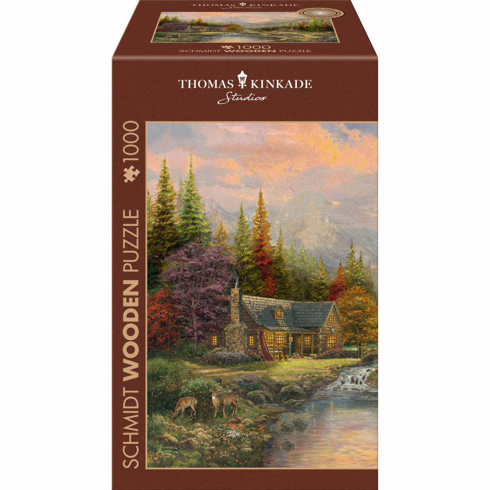 Schmidt Spiele Puzzle Bergkulisse mit Bach, Thomas Kinkade, Holzpuzzle, Erwachsenenpuzzle, 1000 Teile, 59799