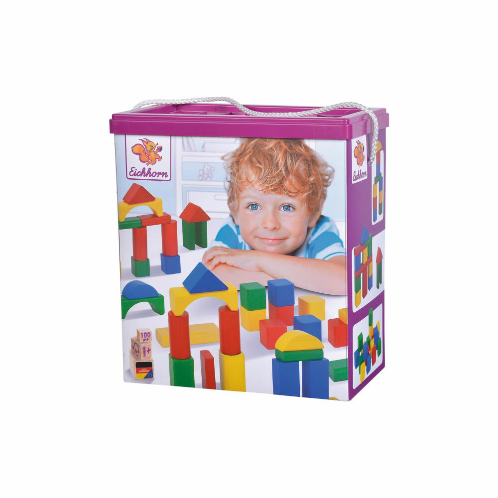 Eichhorn Colorful Wooden Building Blocks, 100 pcs., Wooden Blocks, Building Blocks, Building Blocks, Wooden Blocks, from 1 year, Wood, 100010171