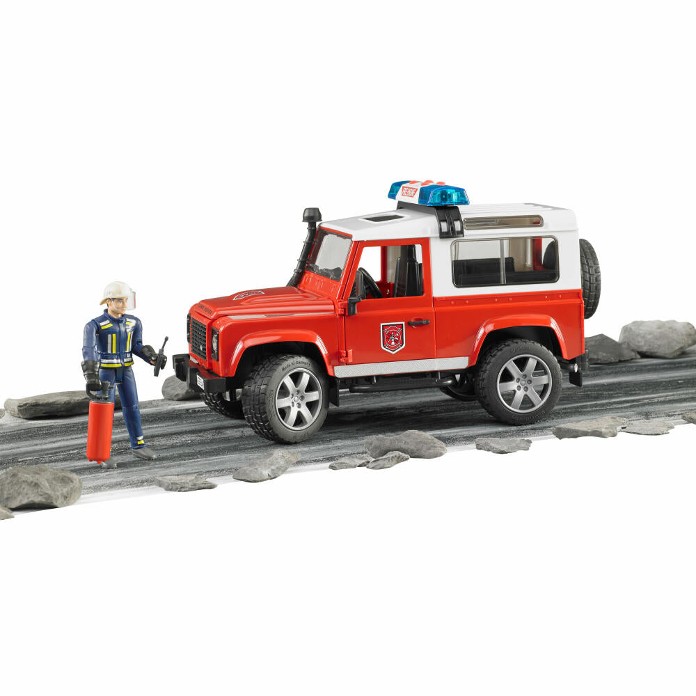 Bruder Emergency Vehicles Land Rover Defender Station Wagon Fire Department, with Fireman, Model Vehicle, Model Vehicle, Toy, 02596