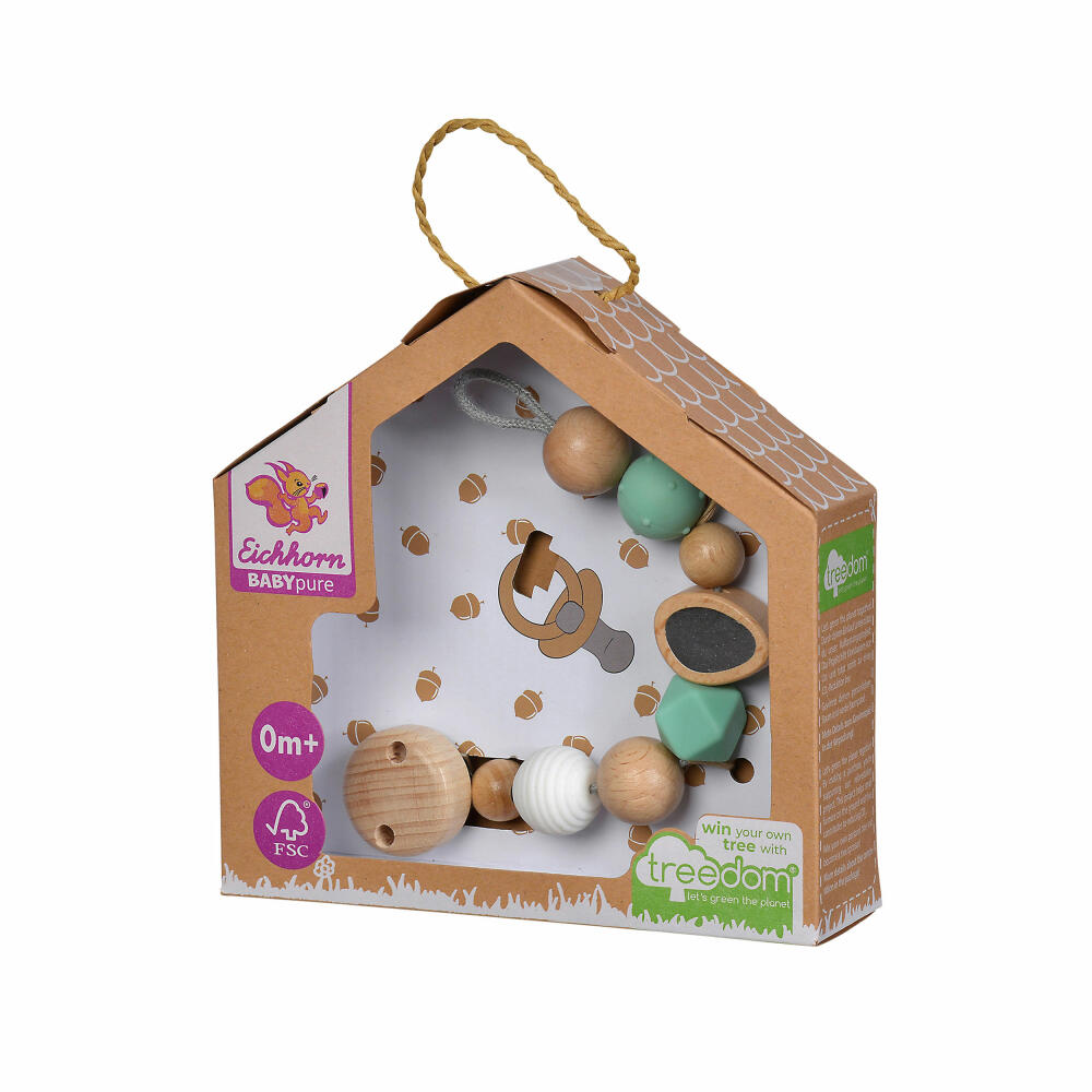 Eichhorn Baby Pure Schnullerkette, mit Clip, Schnuller Kette, Schnullerband, Baby, ab 0 Monaten, Holz, 100005700