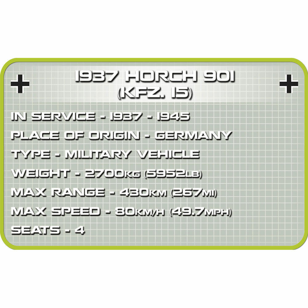 COBI World War 2 1937 Horch 901 (KFZ.15), Militärfahrzeug, Soldaten, Figuren, Spielzeug, Konstruktionsbausteine, Kunststoff, 185 Teile, 2405