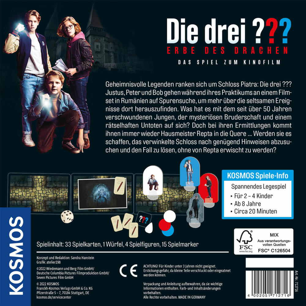 KOSMOS Die drei ??? Erbe des Drachen Spiel zum Film, Legespiel, Kooperatives Spiel, Krimispiel, Kinder, 712716