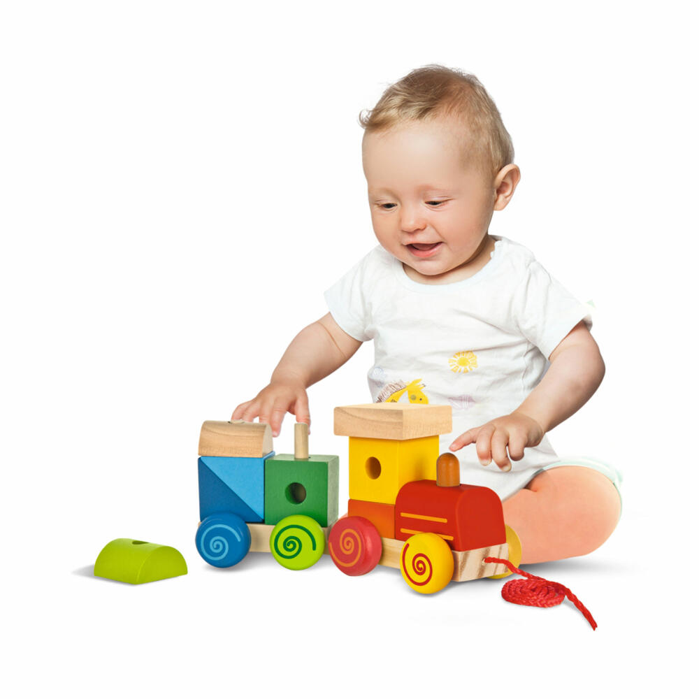 Eichhorn train, 11 pcs., locomotive with sound, pull-along train, sound train, plug-in blocks, building blocks, wooden toy, wooden toy, 100003453