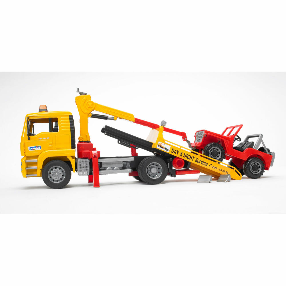 Bruder Construction Vehicles MAN TGA Tow Truck, with Off-Road Vehicle, Model Vehicle, Model Vehicle, Toy, 02750