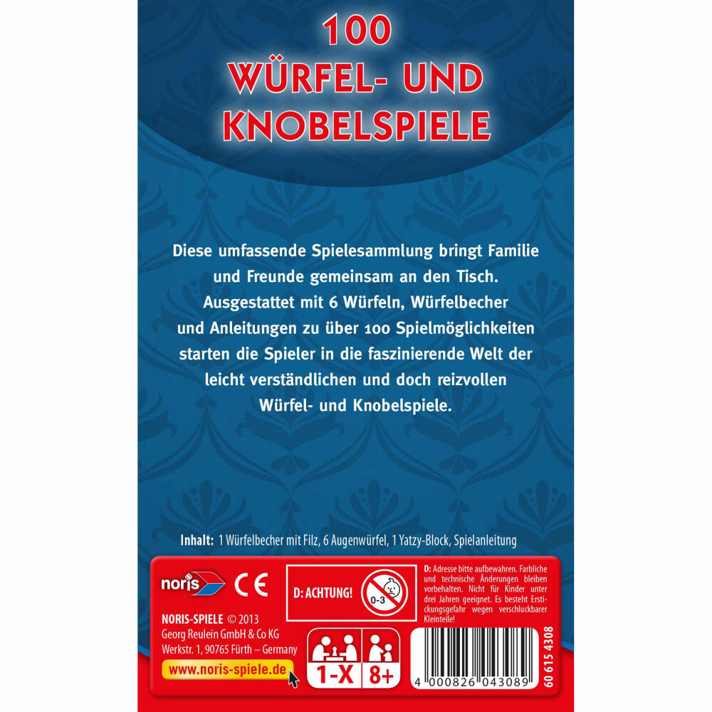 Noris 100 Würfel- und Knobelspiele, Spielesammlung, Würfel, Würfelbecher, Würfelspiel, 606154308