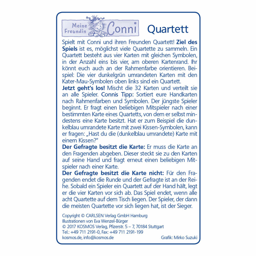 KOSMOS Kinderspiele Conni Quartett, Meine Freundin Conni, Kartenspiel, Karten Spiel, ab 4 Jahren, 741655