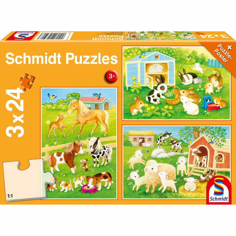 Schmidt Spiele Puzzle Cute Pets, Children's Puzzle, Puzzle, 3 x 24 pieces, 56518