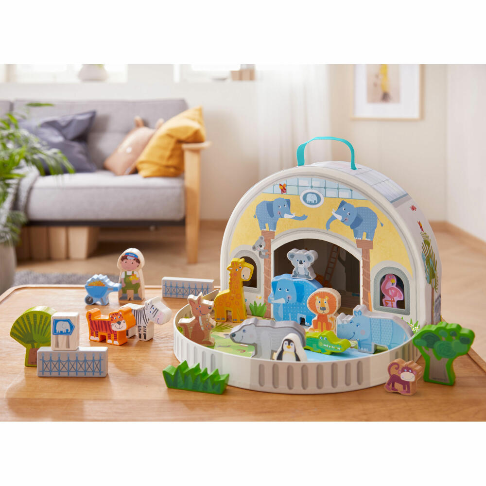 HABA Spielset Spielwelt Zoo, Holzspielzeug, Tierfiguren, ab 1.5 Jahren, 1306941001