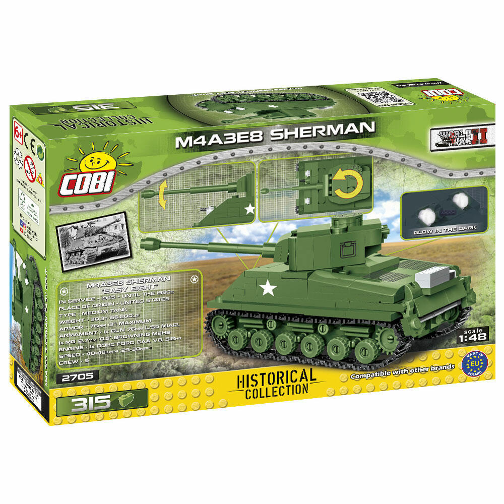 COBI World War 2 M4A3E8 Sherman (Easy Eight), Panzer, Militär, Fahrzeug, Soldaten, Figur, Spielzeug, Konstruktionsbausteine, Kunststoff, 315 Teile, 2705