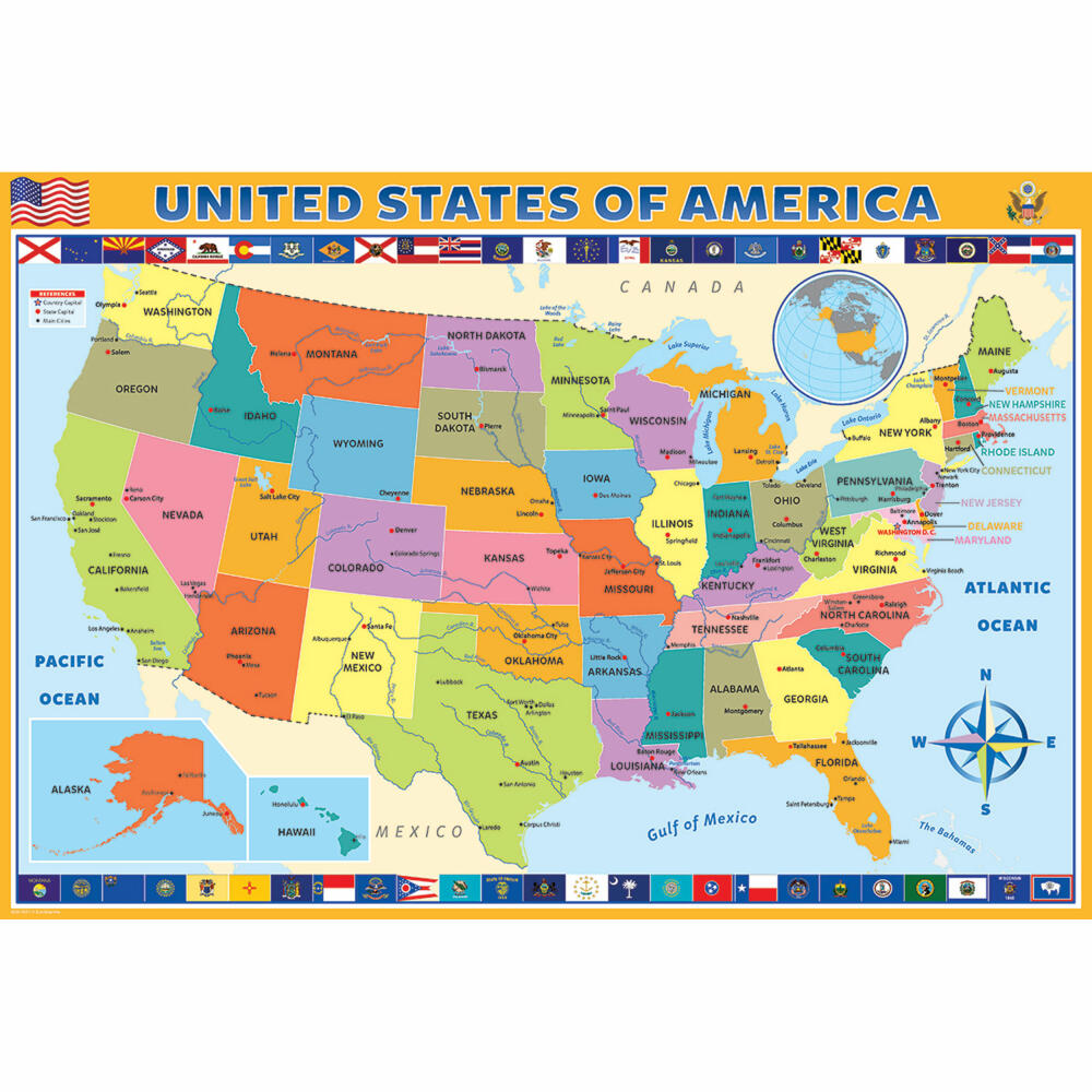 Eurographics Puzzle Karte der Vereinigten Staaten, 200 Teile, 48 x 33 cm, 6200-0651