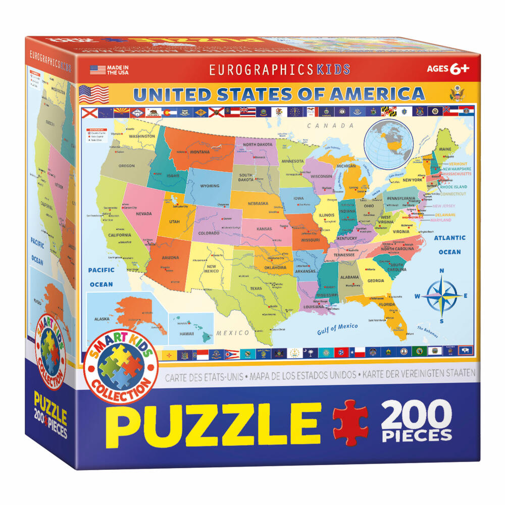 Eurographics Puzzle Karte der Vereinigten Staaten, 200 Teile, 48 x 33 cm, 6200-0651