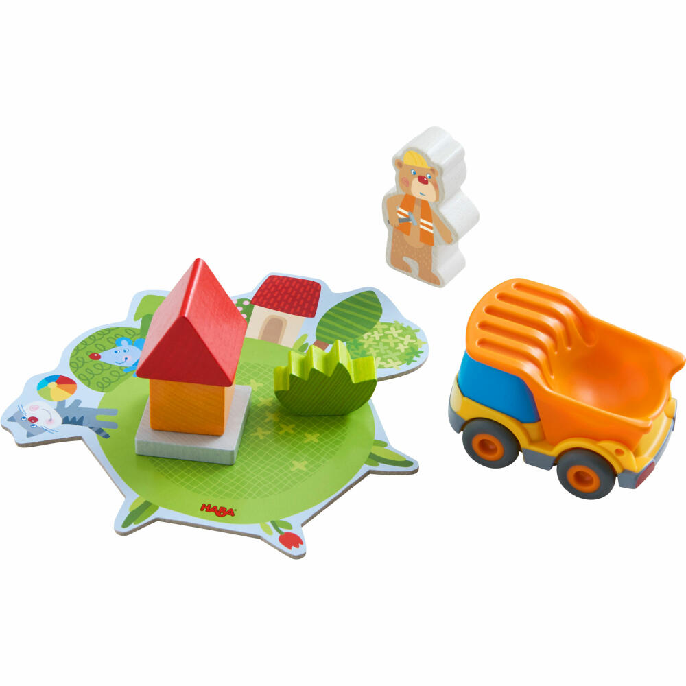 HABA Meine ersten Spiele - Baustelle, kooperatives Memospiel, Kullerbü-Fahrzeug, Vorlesegeschichte, ab 2 Jahren, 305211