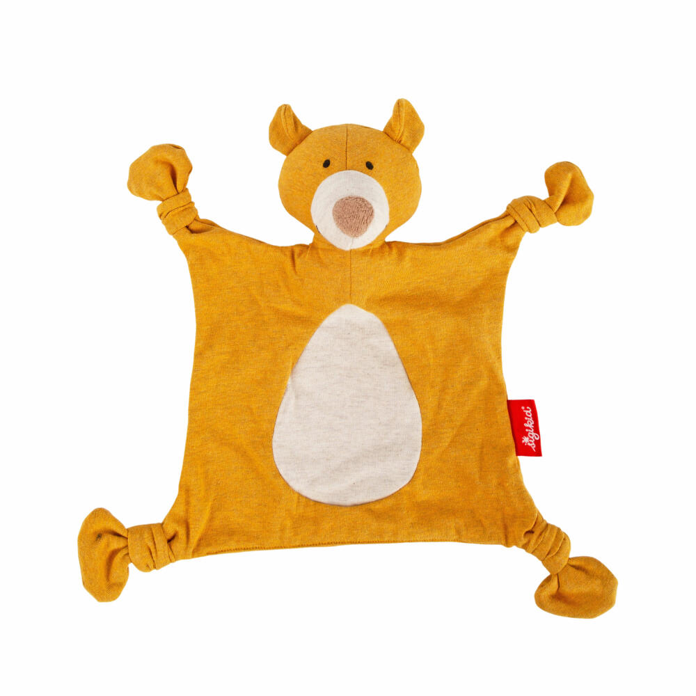 sigikid jersey cloth bear Tiny Tissues, comfort blanket, cuddly blanket, cotton, yellow, 26 cm, 39823