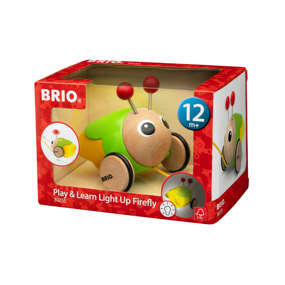 BRIO Pull-Along Firefly, with Light and Sound, Pull-Along Toy, Pull-Along Toy, Wooden Toy, Toddler, 30255