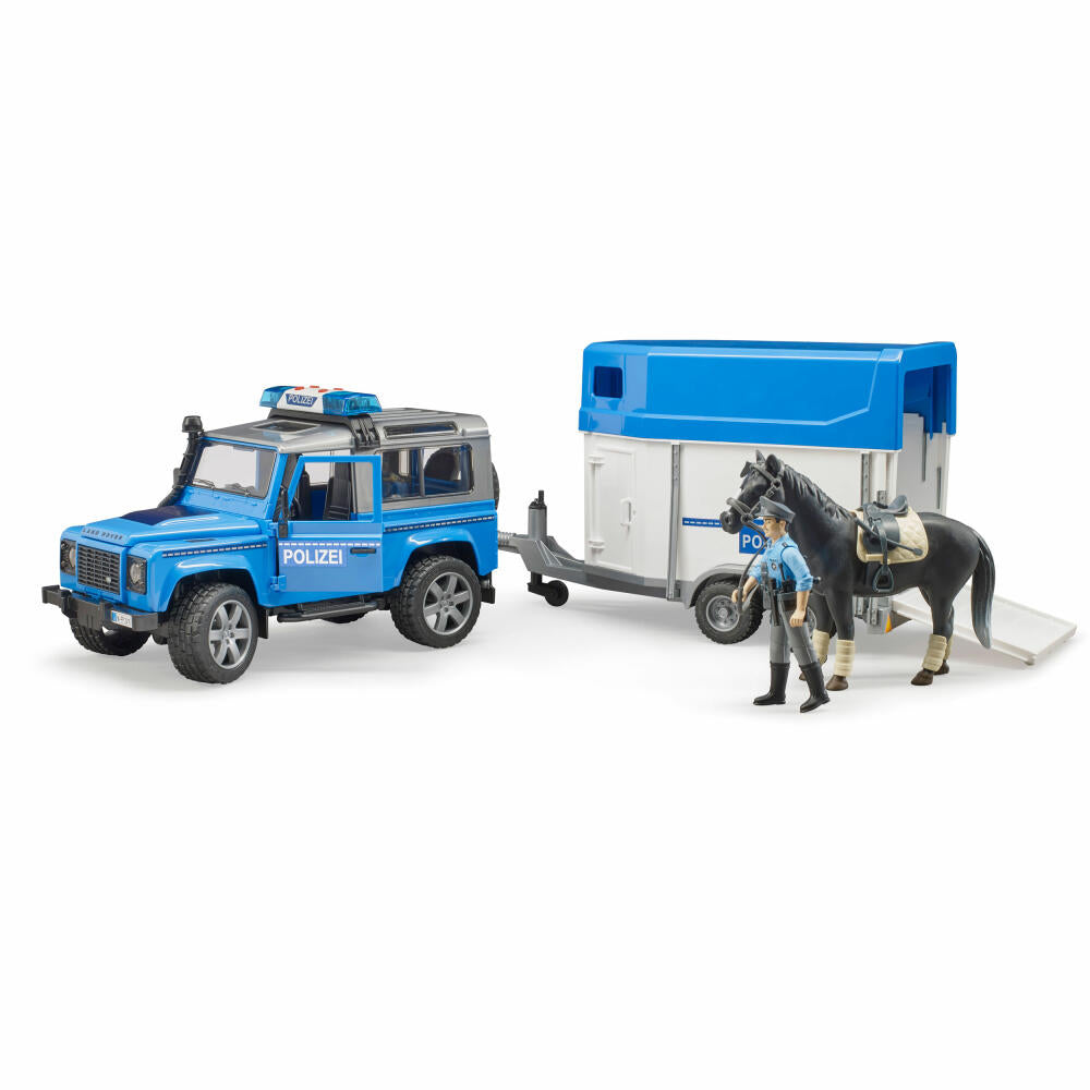 Bruder Emergency Vehicles Land Rover Defender Police Vehicle, Horse Trailer, Horse, Policeman, Model Vehicle, Model Vehicle, Toy, 02588