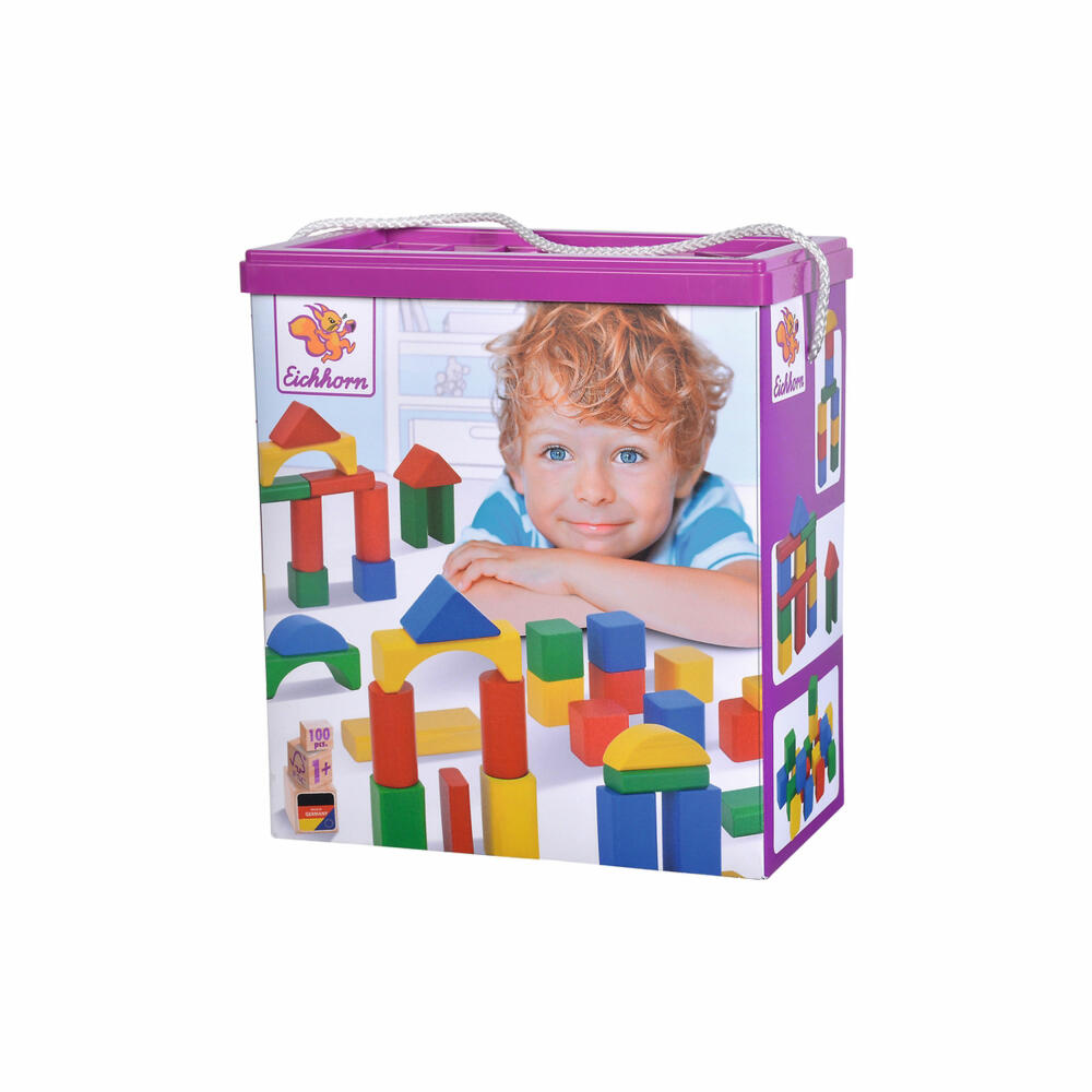 Eichhorn Colorful Wooden Building Blocks, 100 pcs., Wooden Blocks, Building Blocks, Building Blocks, Wooden Blocks, from 1 year, Wood, 100010171