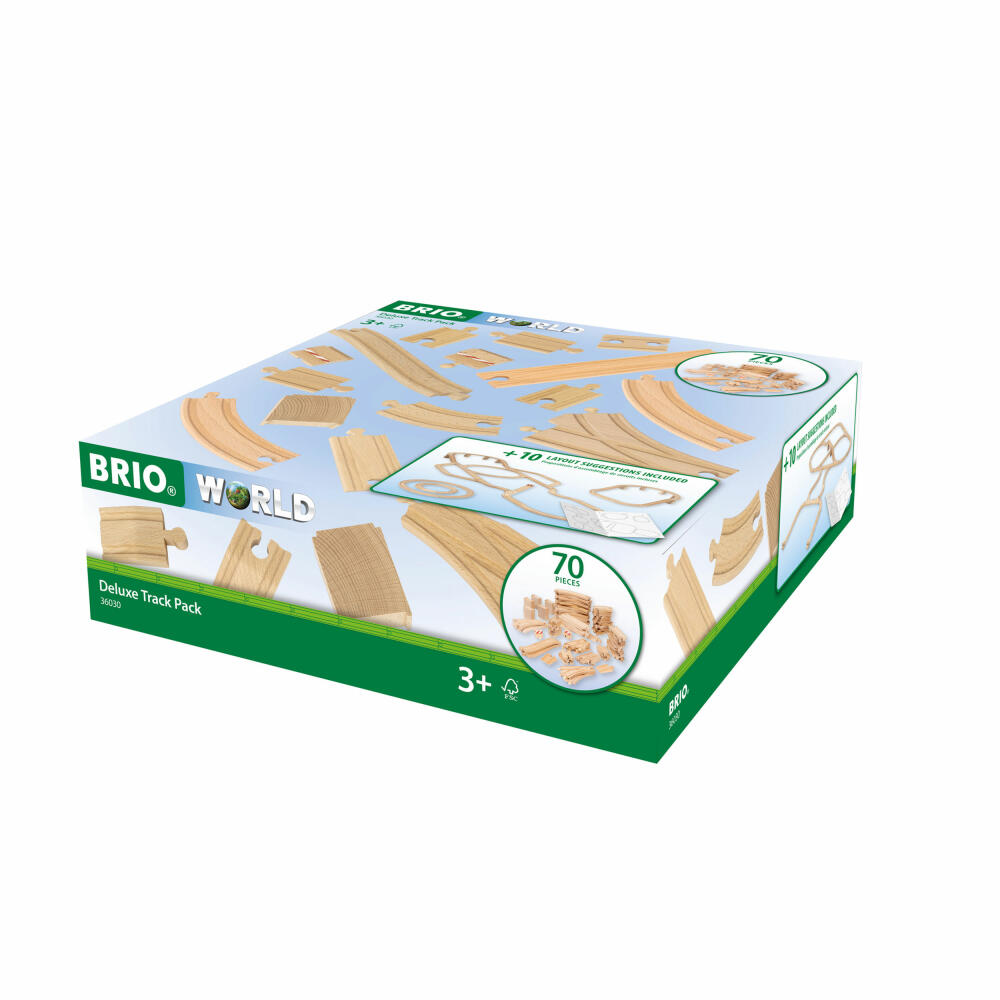 BRIO Schienensortiment Deluxe, 70-tlg., Schienen, Weichen, Holzeisenbahn, Zubehör, 63603000
