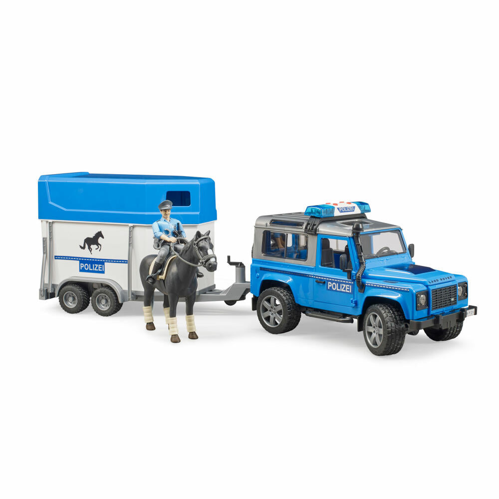 Bruder Emergency Vehicles Land Rover Defender Police Vehicle, Horse Trailer, Horse, Policeman, Model Vehicle, Model Vehicle, Toy, 02588