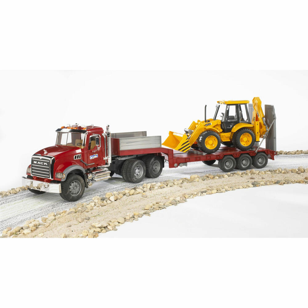Bruder Construction Vehicles MACK Granite Truck Low Loader, with JCB 4CX Backhoe Loader, Excavator, Model Vehicle, Model Vehicle, Toy, 02813