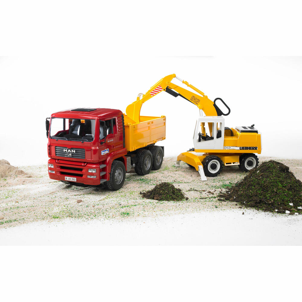 Bruder Construction Vehicles MAN TGA Tipper Truck, with Liebherr Shovel Excavator, Excavator, Truck, Model Vehicle, Model Vehicle, Toy, 02751