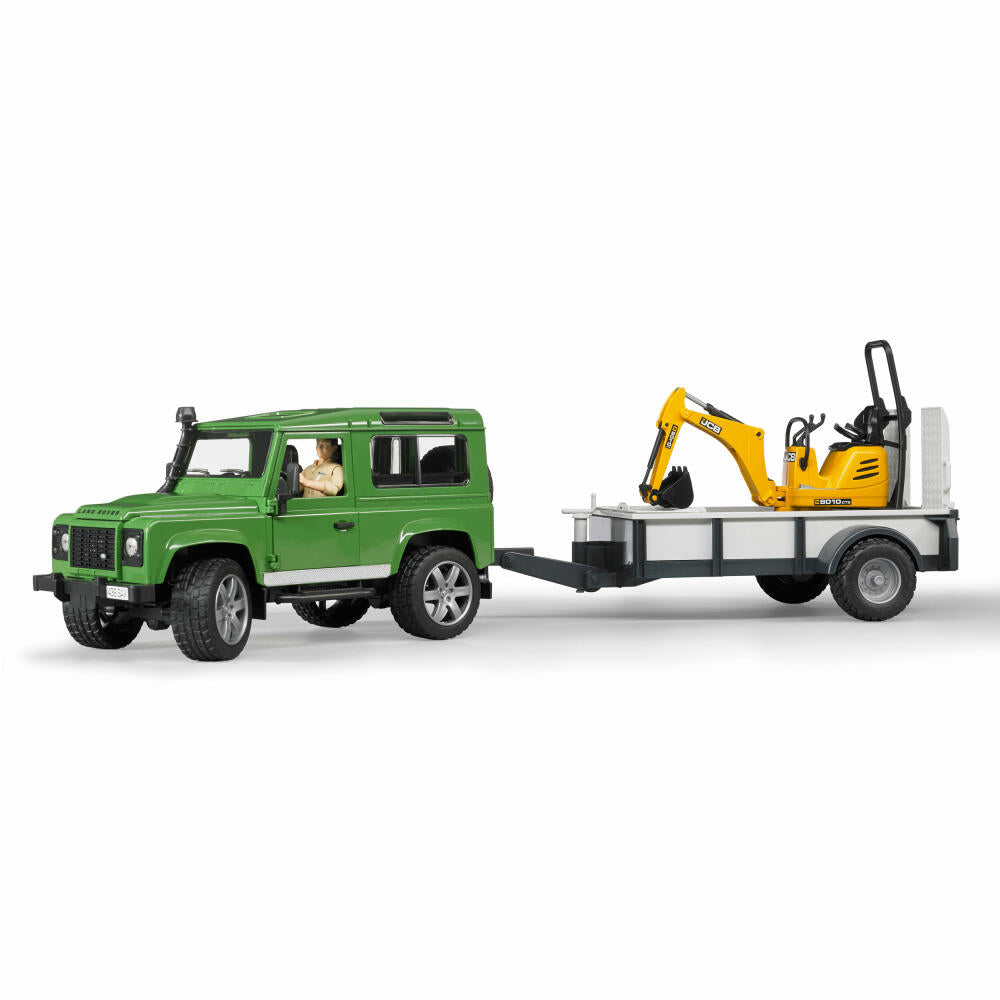 Bruder Baufahrzeuge Land Rover Defender Station Wagon, mit Anhänger, JCBMikrobagger 8010 CTS, Bauarbeiter, Bagger, Modellfahrzeug, Modell Fahrzeug, Spielzeug, 02593