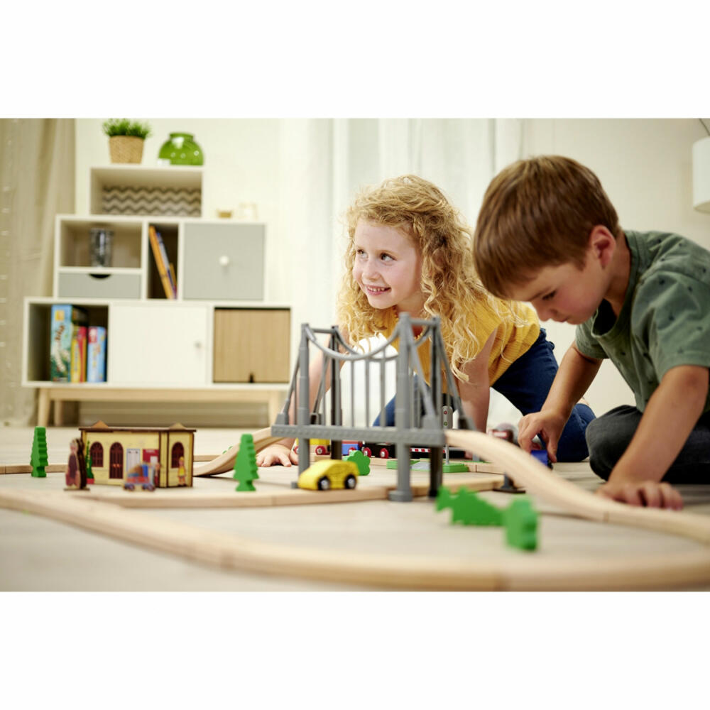 Eichhorn Railway Set with Bridge, 55 pcs., Railway, Wooden Railway, Log, Train, Toy, Wood, 100006204