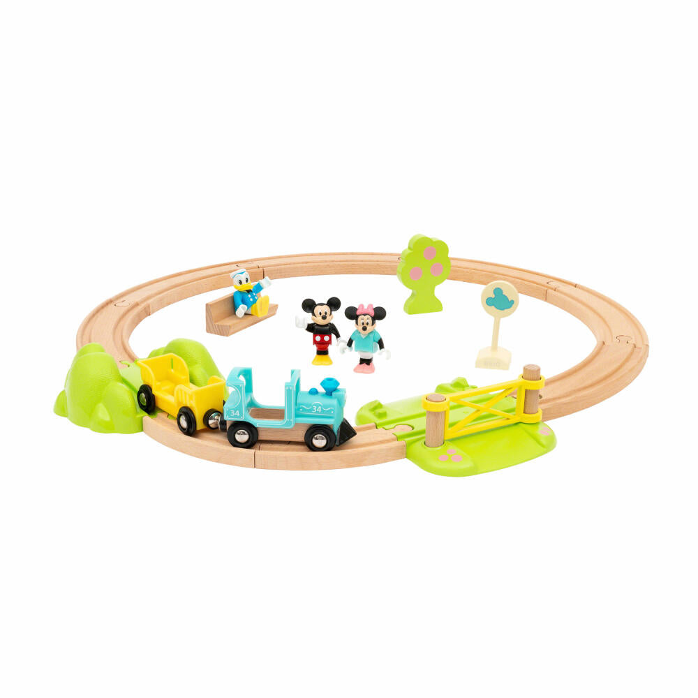 BRIO World Mickey Mouse Railway Set, 18 pcs., Wooden Railway, Locomotive, Wagon, Tracks, Disney, 32277