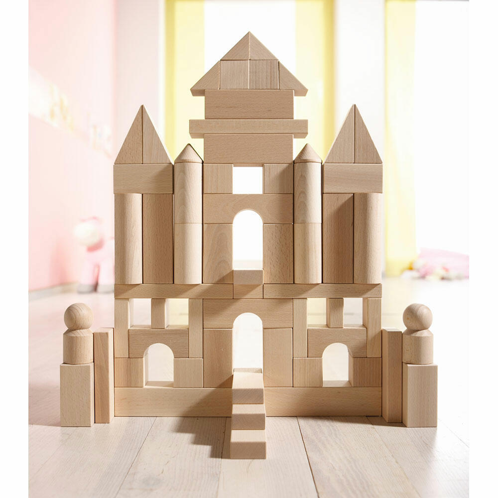 HABA Wooden Building Blocks Basic Pack Large, Wooden Building Blocks, Building Blocks, Wood, Beech, 60 pcs., 001070