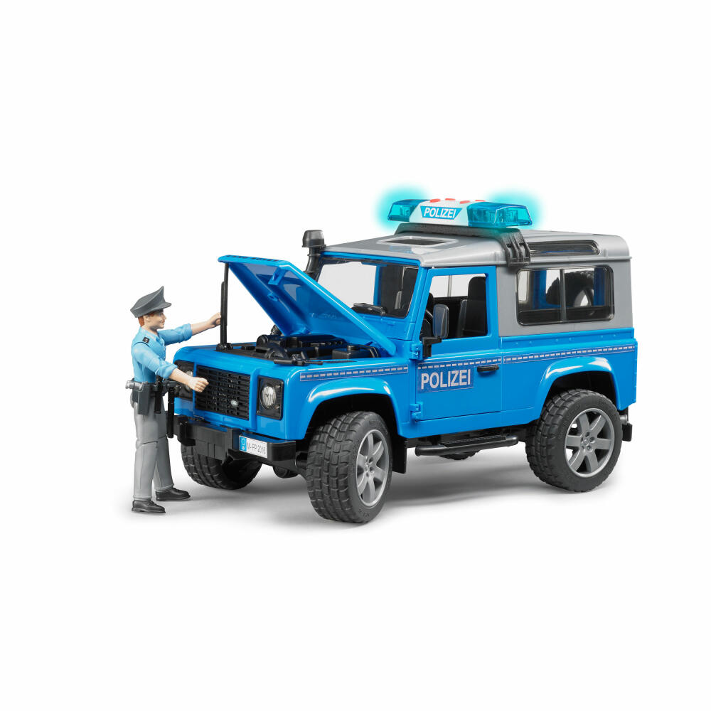 Bruder Land Rover Defender Station Wagon Polizei, mit Polizist, Modellfahrzeug, Modell Fahrzeug, Spielzeug, 2597