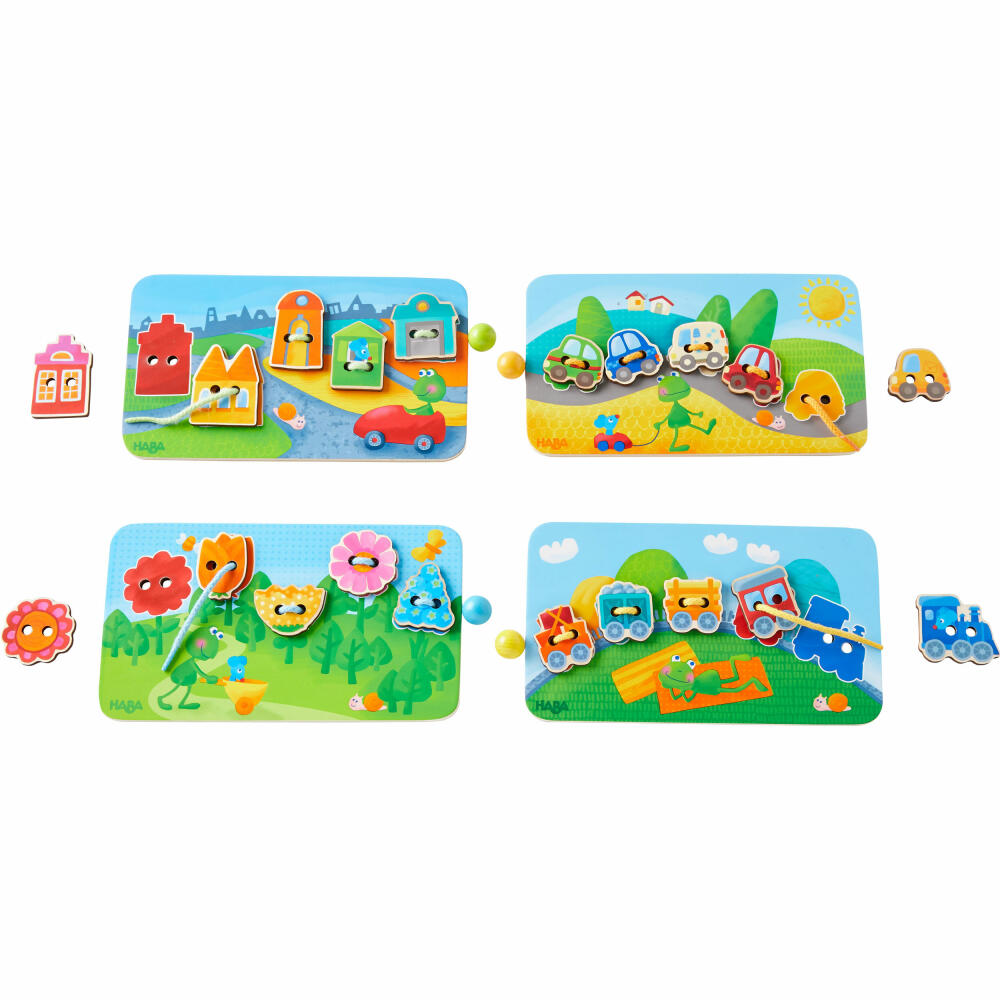 HABA Threading Game Frog on Tour, Craft Game, Creative Game, Ages 3 and Up, Polyester, Plywood, 305229
