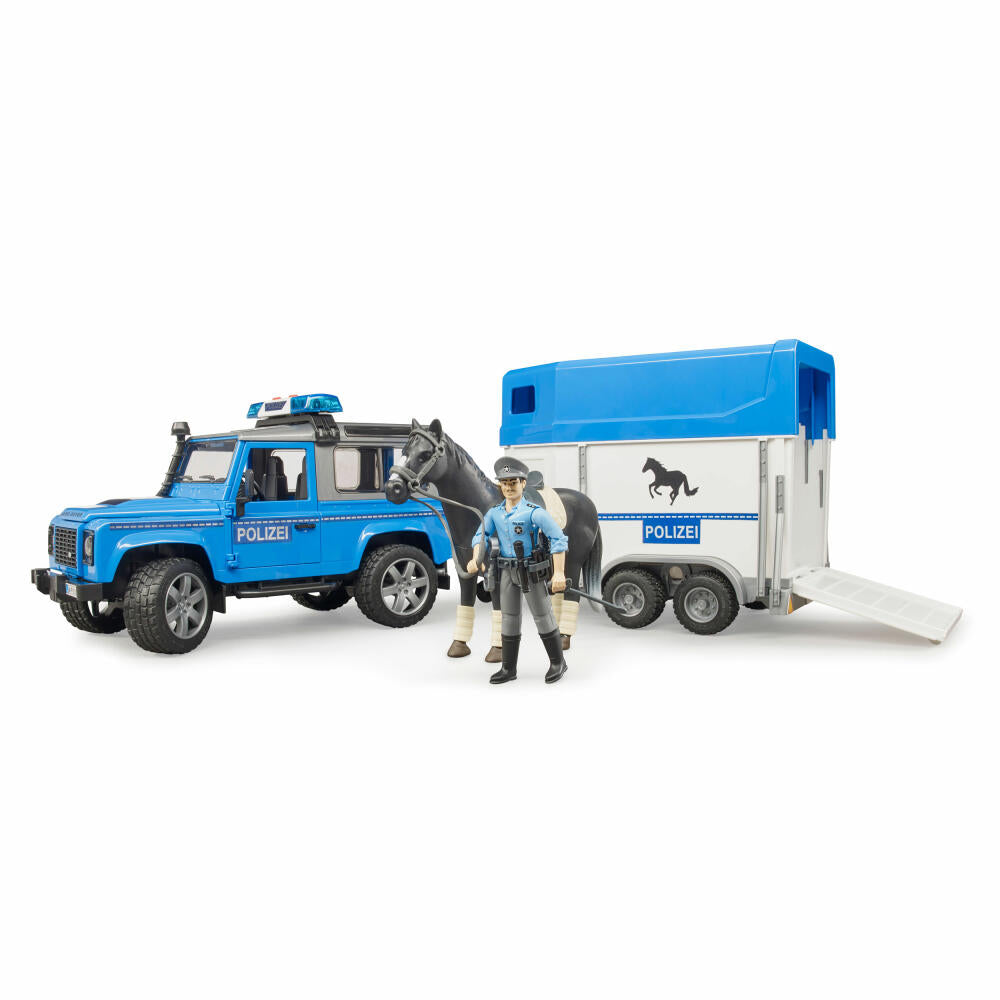 Bruder Emergency Vehicles Land Rover Defender Police Vehicle, Horse Trailer, Horse, Policeman, Model Vehicle, Model Vehicle, Toy, 02588