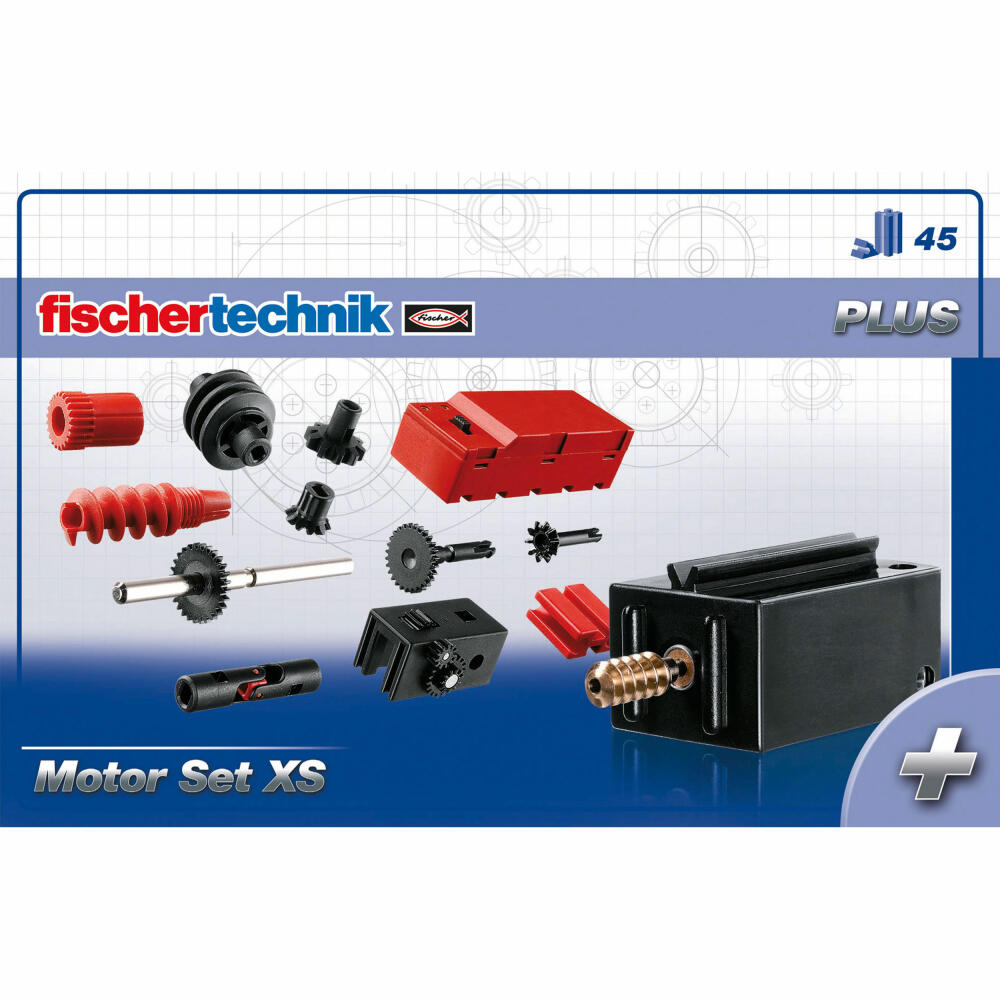 fischertechnik Plus Motor Set XS, 45-tlg., Integriertem Polwendeschalter, Block Batterie, Ersatzteil, Motorikspielzeug, Erweiterungsset, 505281