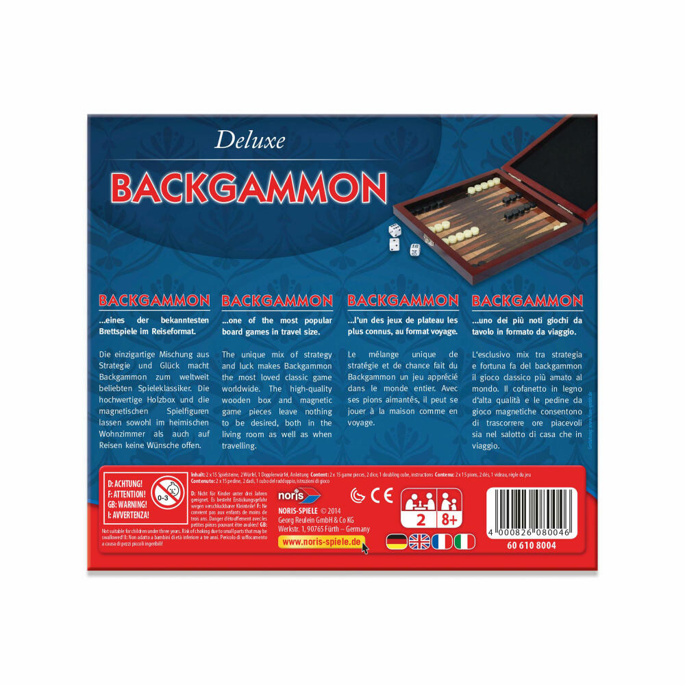 Noris Deluxe Travel Game Backgammon, Strategy Game, Board Game, Family, Children, Game, 606108004
